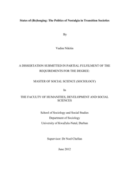 The Politics of Nostalgia in Transition Societies by Vadim Nikitin A