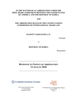 In the Matter of an Arbitration Under the Free Trade Agreement Between the United States of America and the Republic of Korea