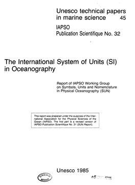 The International System of Units (SI) in Oceanography; Unesco Technical