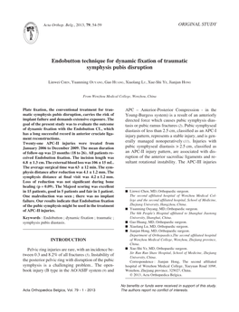 Endobutton Technique for Dynamic Fixation of Traumatic Symphysis Pubis Disruption