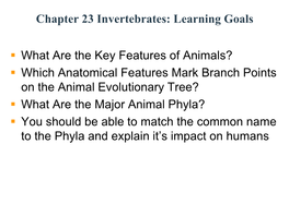 Chapter 23 Invertebrates: Learning Goals What Are the Key Features Of