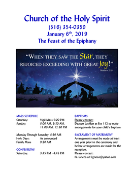 (516) 354-0359 January 6Th, 2019 the Feast of the Epiphany