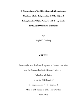 (MCT; C8) and Triheptanoin (C7) in Patients With