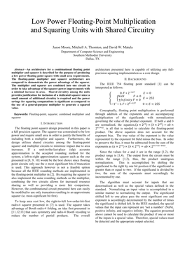 Low Power Floating-Point Multiplication and Squaring Units with Shared Circuitry