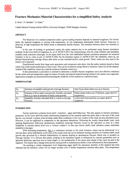 Fracture Mechanics Material Characteristics for a Simplified Safety Analysis