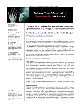 Presentation of Cauda Equina Syndrome Due to Pyogenic Epidural