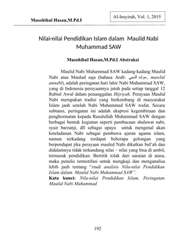 Nilai Nilai Pendidikan Islam Dalam Maulid Nabi ‐ Muhammad