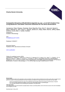 Comparative Genomics of Burkholderia Singularis Sp. Nov., a Low G+C Content, Free-Living Bacterium That Defies Taxonomic Dissection of the Genus Burkholderia