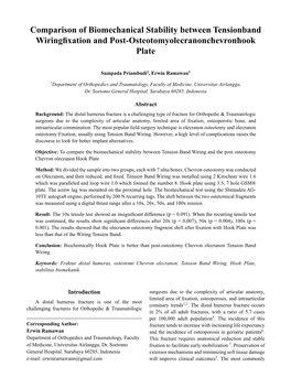 Comparison of Biomechanical Stability Between Tensionband Wiringfixation and Post-Osteotomyolecranonchevronhook Plate