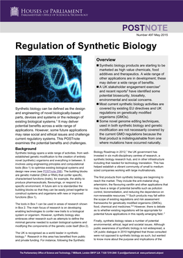 Regulation of Synthetic Biology