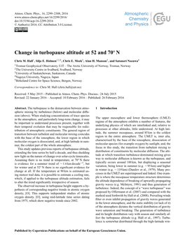 Change in Turbopause Altitude at 52 and 70◦ N