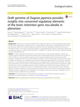 Draft Genome of Dugesia Japonica Provides Insights Into Conserved