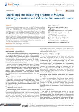 Hibiscus Sabdariffa: a Review and Indication for Research Needs