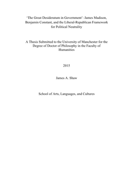 James Madison, Benjamin Constant, and the Liberal-Republican Framework for Political Neutrality