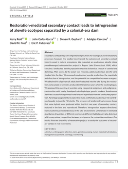 Mediated Secondary Contact Leads to Introgression of Alewife Ecotypes Separated by a Colonial-Era Dam