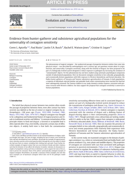 Evidence from Hunter-Gatherer and Subsistence Agricultural Populations for the Universality of Contagion Sensitivity