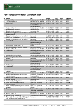 Ferienprogramm Börde Lamstedt 2021