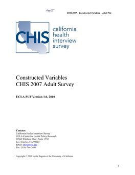 Constructed Variables CHIS 2007 Adult Survey