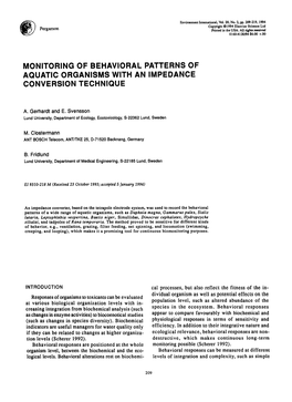 Monitoring of Behavioral Patterns of Aquatic Organisms with an Impedance Conversion Technique