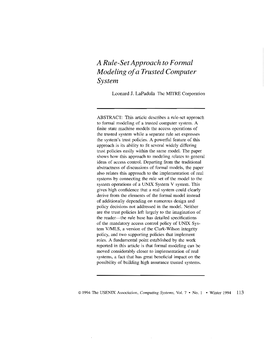 A Rule-Set Approach to Formal Modeling of a Trusted Computer System