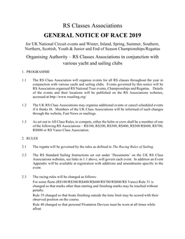 RS Classes Associations GENERAL NOTICE of RACE 2019