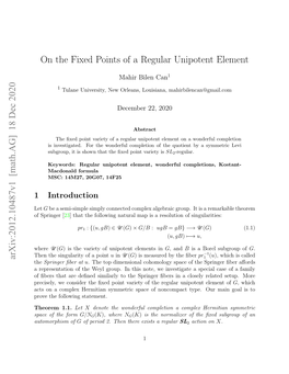 On the Fixed Points of a Regular Unipotent Element