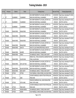 Training Schedule - 2019