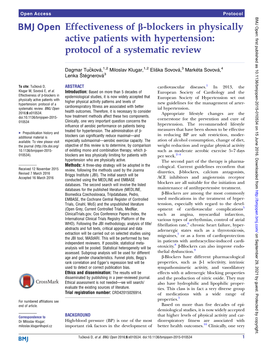 Effectiveness of Β-Blockers in Physically Active Patients with Hypertension: Protocol of a Systematic Review