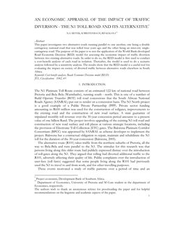 An Economic Appraisal of the Impact of Traffic Diversion - the N1 Toll Road and Its Alternative*