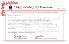 CHEZ FRANÇOIS Restaurant Volume 31, Issue 3