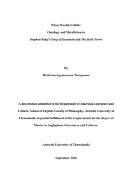 Ontology and Metafiction in Stephen King's Song of Susannah