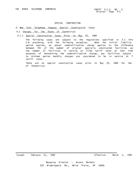 THE NYNEX TELEPHONE COMPANIES TARIFF F.C.C. NO. 2 Original Page 4-1 222 Bloomingdale Rd., White Plains, NY 10605 Issued: Februar