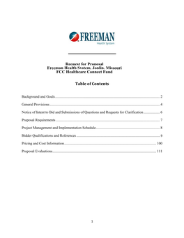 Request for Proposal Freeman Health System, Joplin, Missouri FCC Healthcare Connect Fund