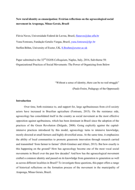 New Rural Identity As Emancipation: Freirian Reflections on the Agroecological Social Movement in Araponga, Minas Gerais, Brazil