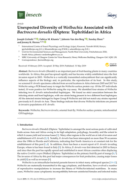 Unexpected Diversity of Wolbachia Associated with Bactrocera Dorsalis (Diptera: Tephritidae) in Africa