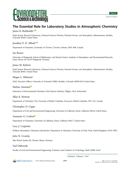 The Essential Role for Laboratory Studies in Atmospheric Chemistry James B