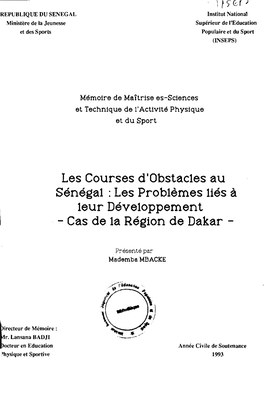 Les Courses D'obstacles Au Sénégal: Les Problèmes Liés À Leur Développement - Cas De La Région De Dakar