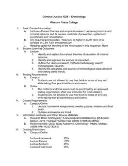 Criminal Justice 1325 – Criminology