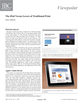 Viewpoint – the Ipad Versus Lovers of Traditional Print