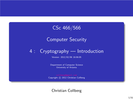 Cryptography — Introduction Version: 2012/02/06 16:06:05