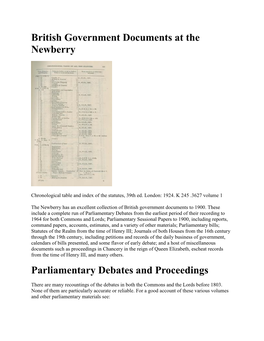 British Government Documents at the Newberry Parliamentary Debates