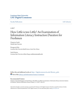 An Examination of Information Literacy Instruction Duration for Freshmen Dauterive Sarah Nicholls State University