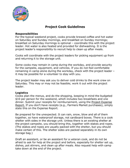 Project Cook Guidelines