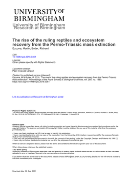 University of Birmingham the Rise of the Ruling Reptiles and Ecosystem