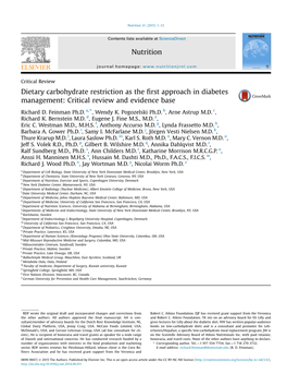 Dietary Carbohydrate Restriction As the First Approach in Diabetes