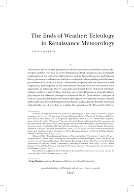 The Ends of Weather: Teleology in Renaissance Meteorology