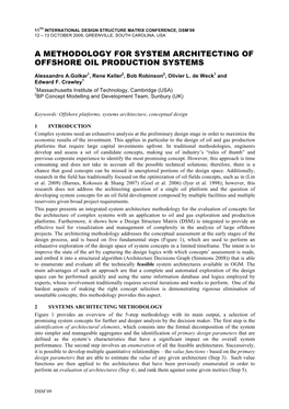 A Methodology for System Architecting of Offshore Oil Production Systems