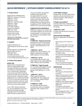 Quick Reference | Gypsum Cement Underlayment 03 54 13