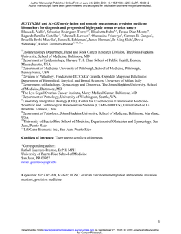 HIST1H2BB and MAGI2 Methylation and Somatic Mutations As Precision Medicine Biomarkers for Diagnosis and Prognosis of High-Grade Serous Ovarian Cancer Blanca L