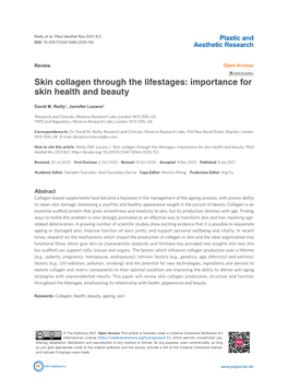 Skin Collagen Through the Lifestages: Importance for Skin Health and Beauty